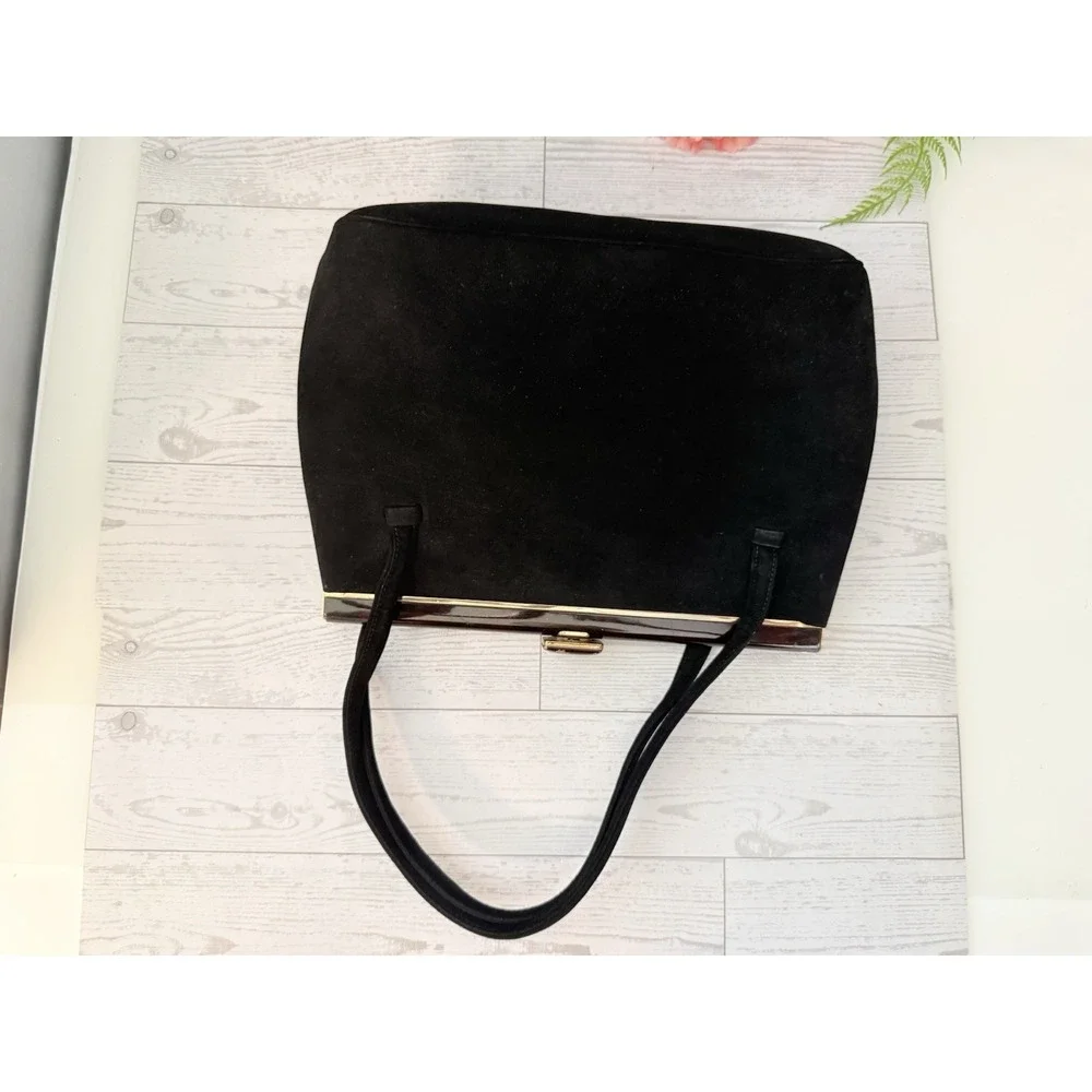 Koret Vintage Black Suede Evening Handbag W Chained Coin Purse & Mirror w Pouch